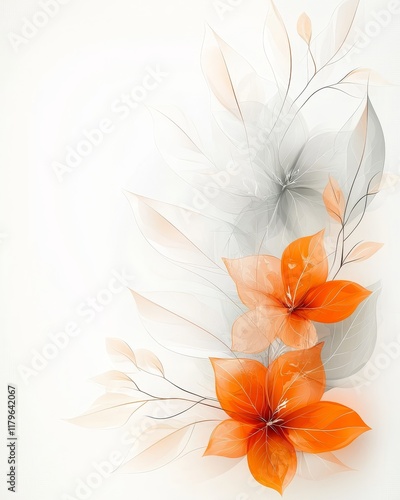 Elegant Orange and Gray Watercolor Flowers Artistic Floral Design Soft Hues Botanical Illustration