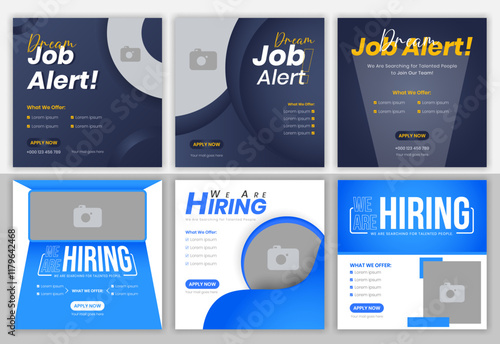 Social Media Layouts for Hiring We are hiring job vacancies  square web banner templates. We are hiring for employment vacancies. Design a flyer template for social media posts or Instagram promotions