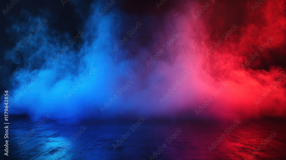 Obraz premium Vibrant red and blue smoke creates dramatic atmosphere