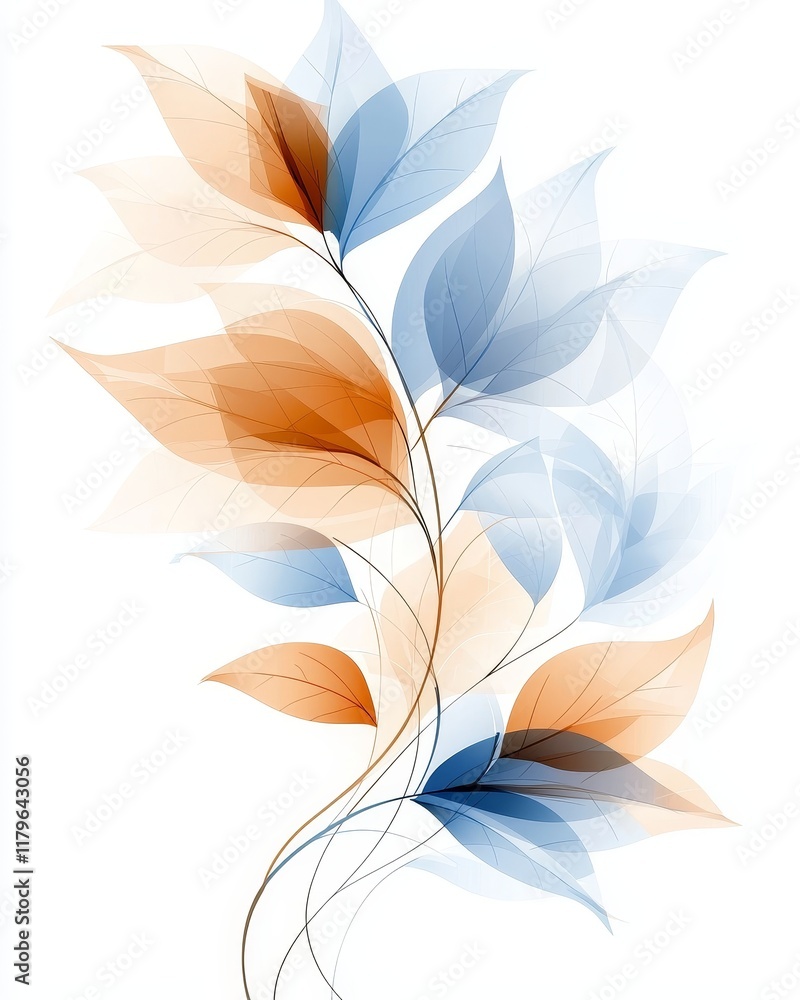 Fototapeta premium Elegant Blue and Orange Translucent Leaves Abstract Floral Design Nature Inspired Artwork Botanical