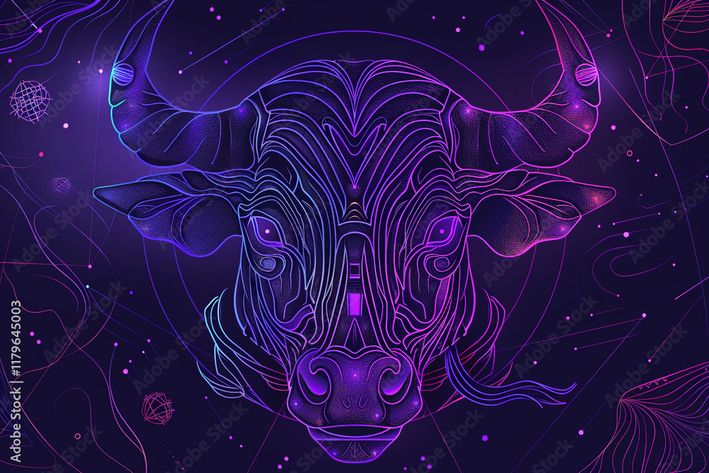 Astrological abstract composition with concept of Taurus zodiac sign symbol, abstract vivid composition consists of fictional unreal fantastic vision on background Astrological abstract composition with concept of Taurus zodiac sign symbol, abstract vivid composition consists of fictional unreal fantastic vision on background
