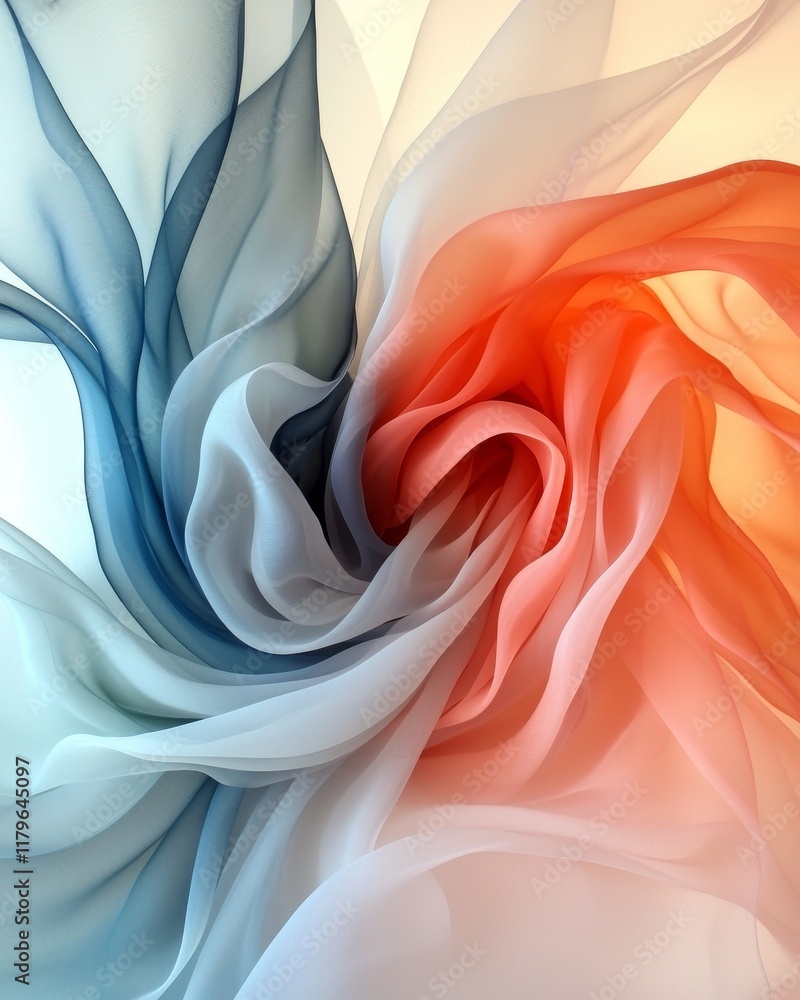 Obraz premium Abstract Swirling Pastel Blue Coral Orange Sheer Fabric Texture