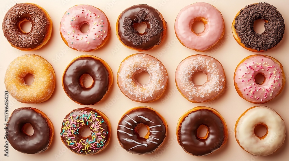 A Colorful Array of Delicious Donuts: A Sweet Treat for the Eyes and Taste Buds A Colorful Array of Delicious Donuts: A Sweet Treat for the Eyes and Taste Buds