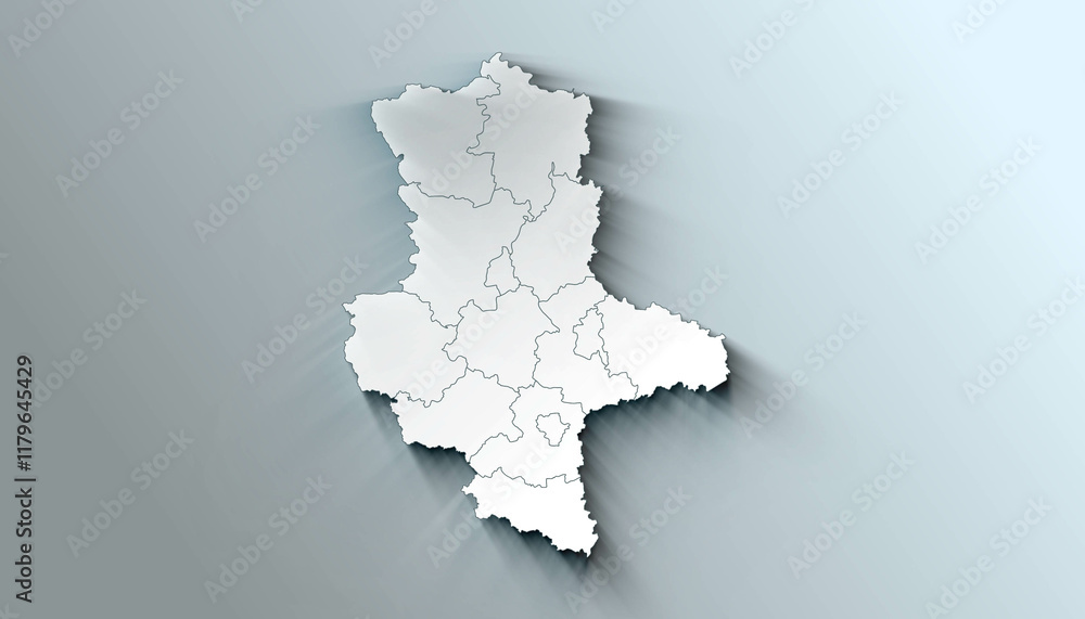 Minimalist 3D Map of Saxony Anhalt Germany Administrative with District Borders