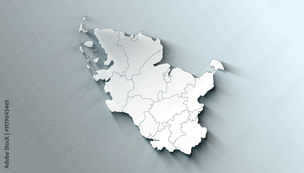 Minimalist 3D Map of Schleswig Holstein Germany Administrative with District Borders