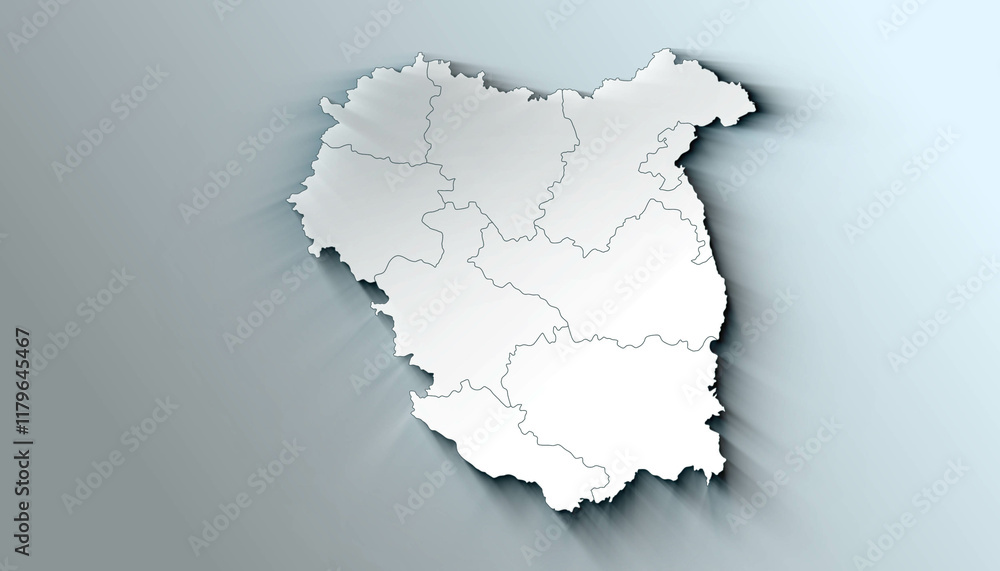 Minimalist 3D Map of Tübingen Germany Administrative with District Borders