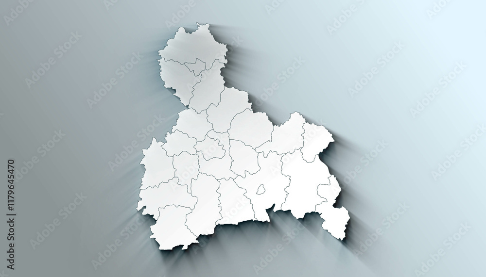 Minimalist 3D Map of Upper Bavaria Germany Administrative with District Borders