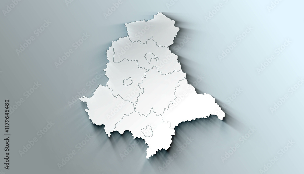 Minimalist 3D Map of Upper Palatinate Germany Administrative with District Borders
