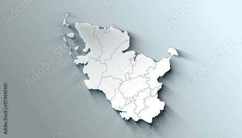 Minimalist 3D Map of Schleswig Holstein Germany Administrative with District Borders
