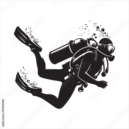 Scuba and snorkeling vector silhouettes Diving, diver silhouettes, Scuba diver with underwater equipment vector