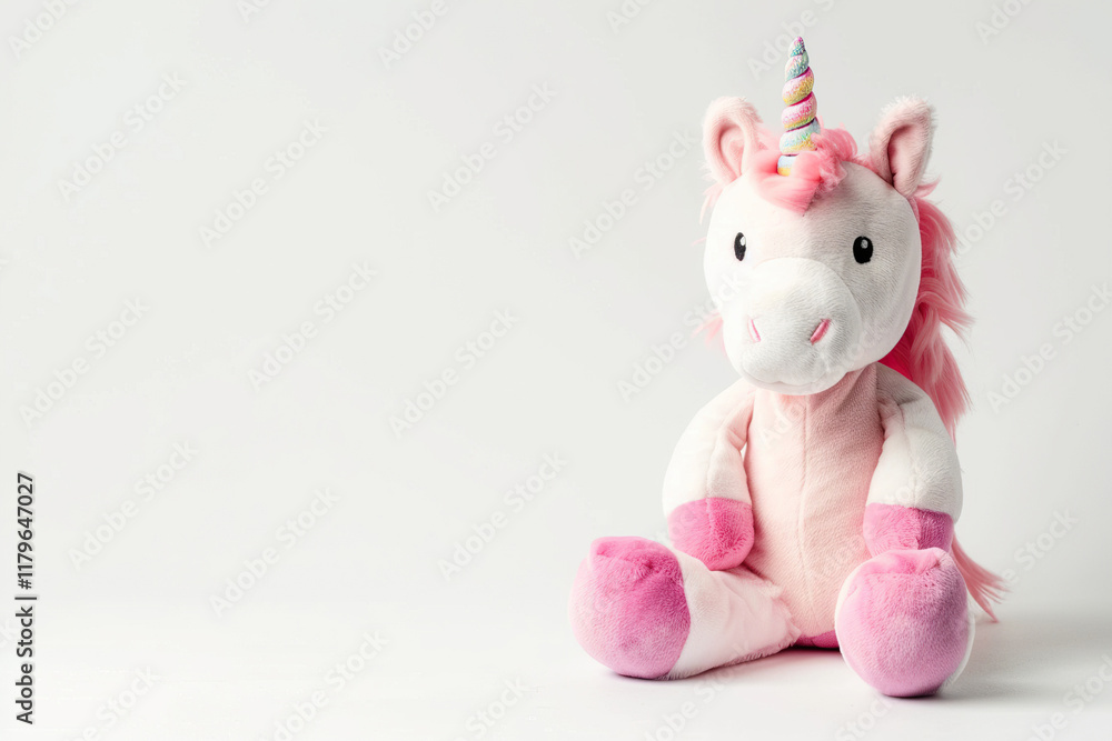 Obraz premium Fantastically beautiful mythological pink unicorn with big long horn, abstract vivid composition consists of fictional unreal fantastic vision on background