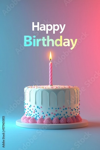 3D Birthday Cake with Candle and 