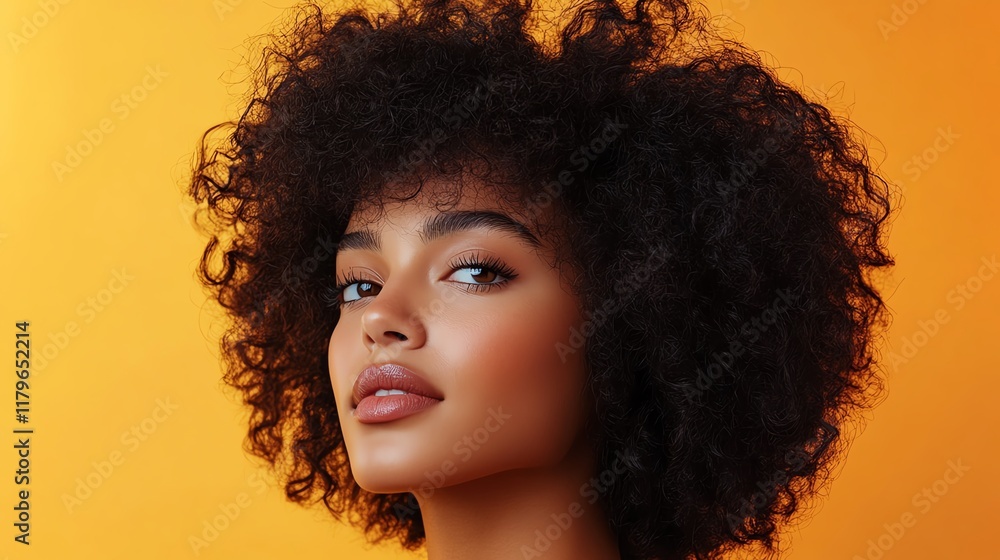 A lacefront curly wig, styled in tight coils, glowing under warm studio lighting on a luxurious pedestal A lacefront curly wig, styled in tight coils, glowing under warm studio lighting on a luxurious pedestal