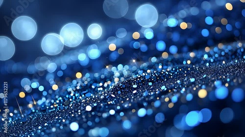 Abstract sparkling blue and gold bokeh lights with a shimmering texture and a softly focused glowing background

 photo