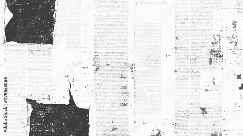  Newspaper with old grunge vintage unreadable paper texture background. Vector white and black newspaper paper grunge vintage old aged texture with fragments of newspaper text Transparent background.