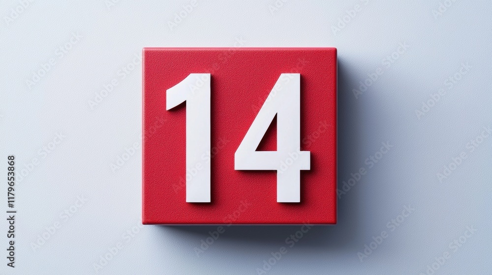 Red Cube with White Number Fourteen - Minimalist Number 14 Red Cube with White Number Fourteen - Minimalist Number 14