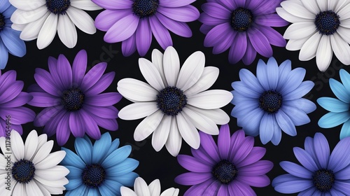 Stunning Colorful Daisy Flowers Pattern on Dark Background photo