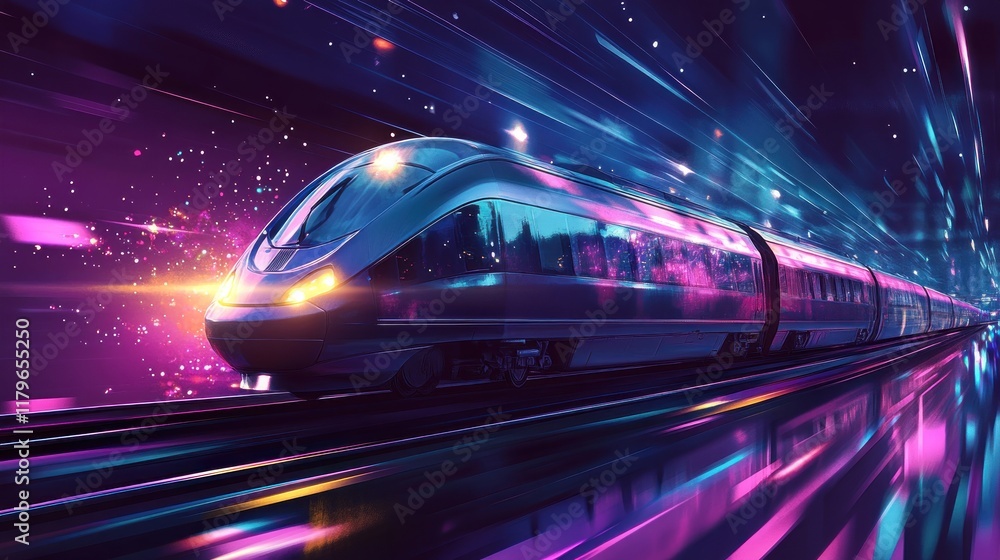 Fototapeta premium Futuristic motion train at speed. generative ai