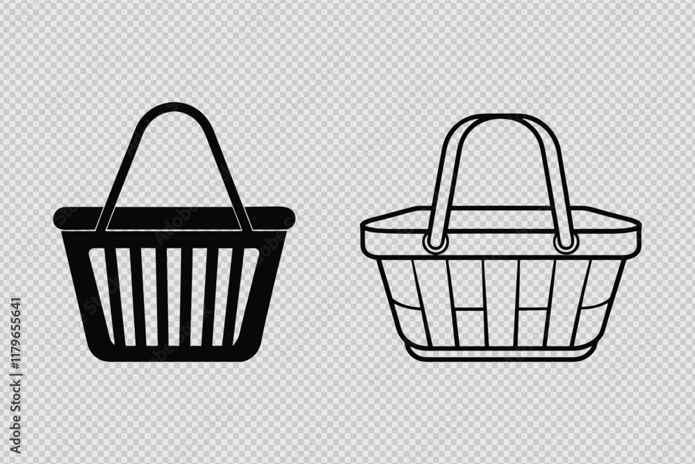 shopping basket vector set with silhouettes and line art, ideal for retail, branding, and creative projects shopping basket vector set with silhouettes and line art, ideal for retail, branding, and creative projects