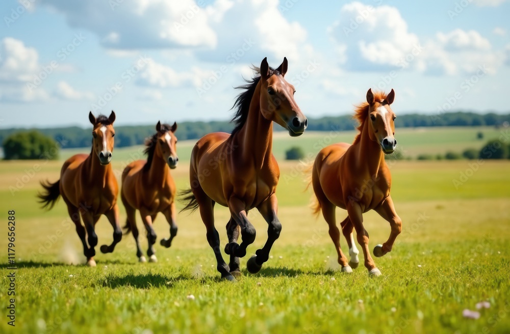 horses running freely in a field, open grassy landscape on a bright day, dynamic shot capturing motion and freedom, natural lighting highlighting their muscles horses running freely in a field, open grassy landscape on a bright day, dynamic shot capturing motion and freedom, natural lighting highlighting their muscles