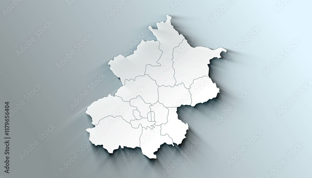 Minimalist 3D Map of Beijing China Province with District Borders