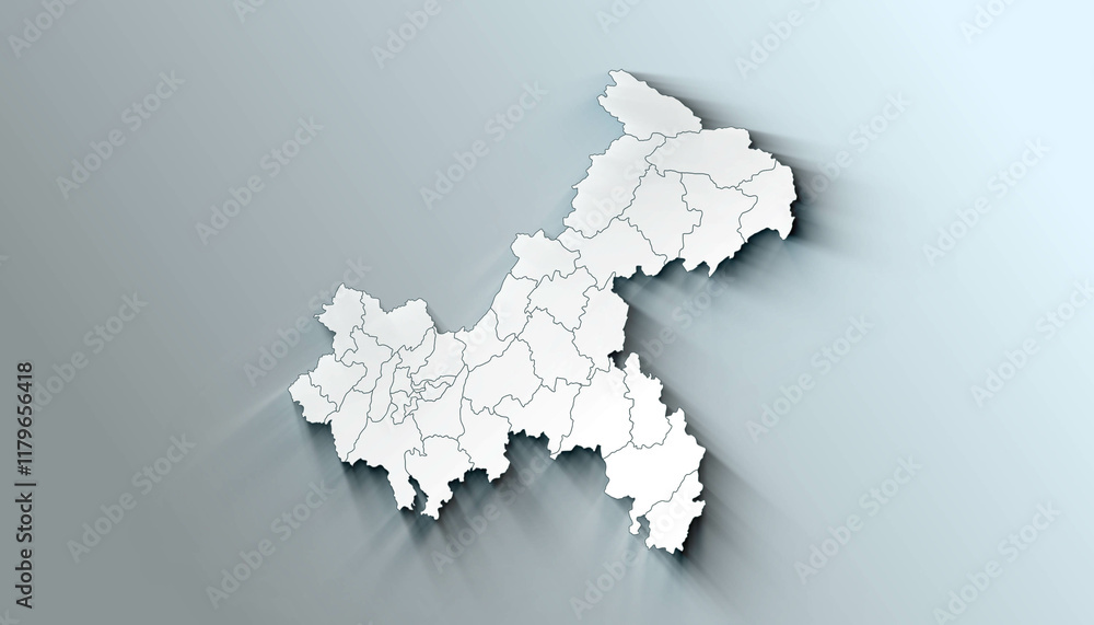 Minimalist 3D Map of Chongqing China Province with District Borders