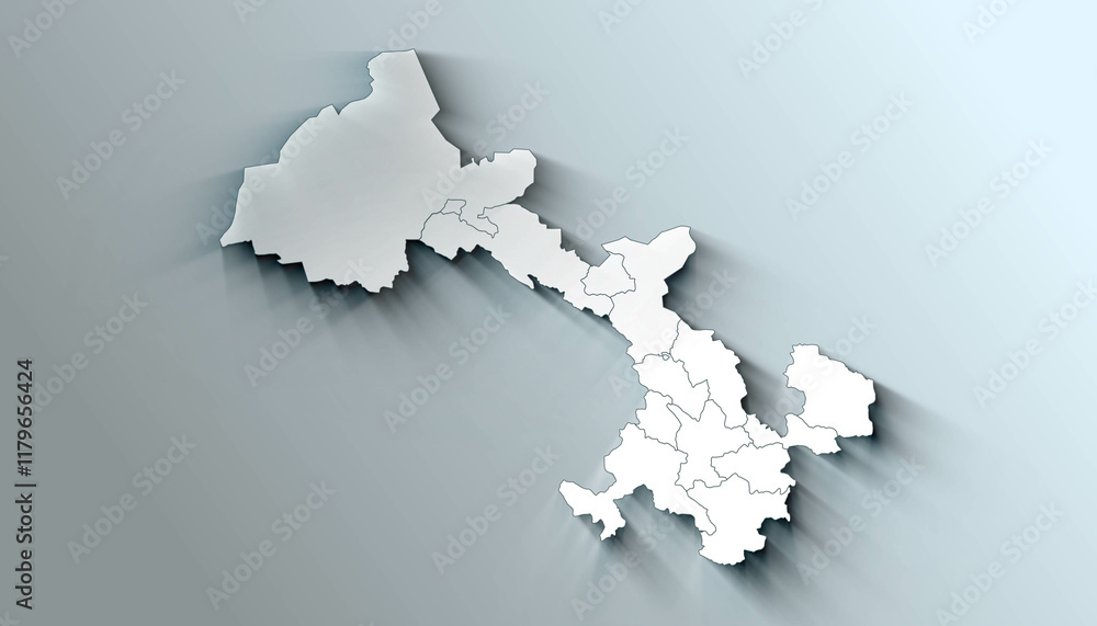 Minimalist 3D Map of Gansu China Province with District Borders