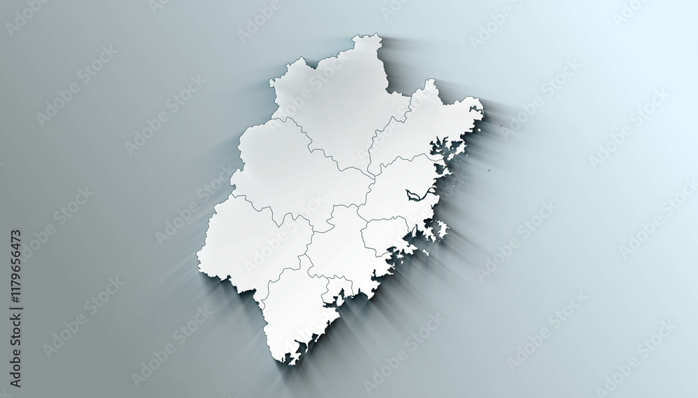 Minimalist 3D Map of Fujian China Province with District Borders