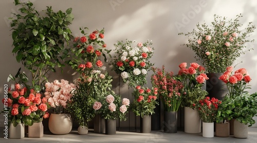 Wallpaper Mural A cozy flower arrangement station with fresh roses, greenery, and ribbons Torontodigital.ca