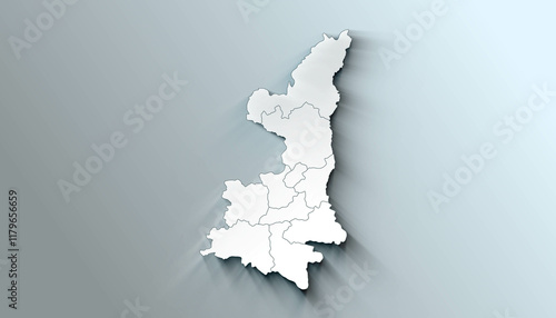 Minimalist 3D Map of Shaanxi China Province with District Borders