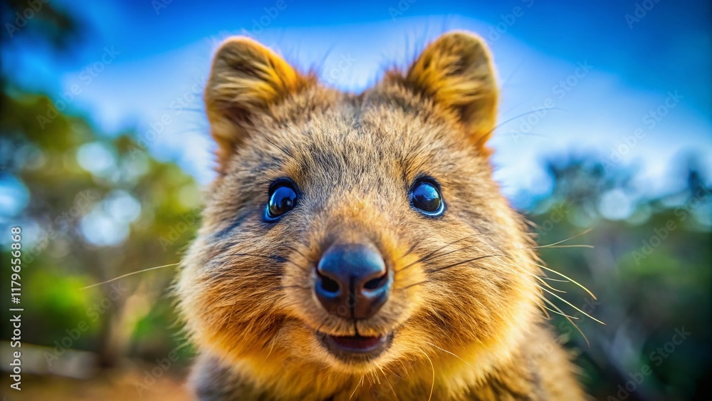 Fototapeta premium Happy Quokka Macro Photography: Close-up of Smiling Marsupial