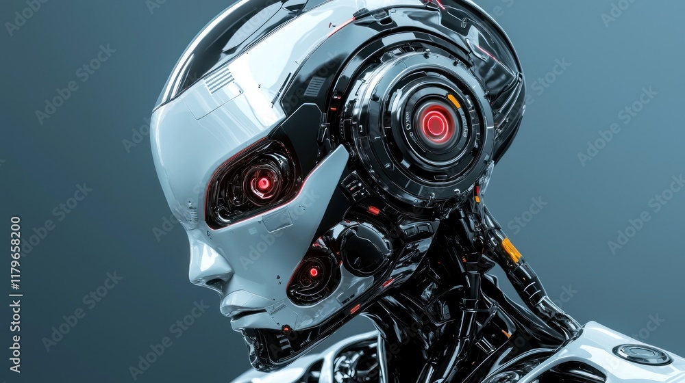 Close-up of a Futuristic Female Robot Head Close-up of a Futuristic Female Robot Head