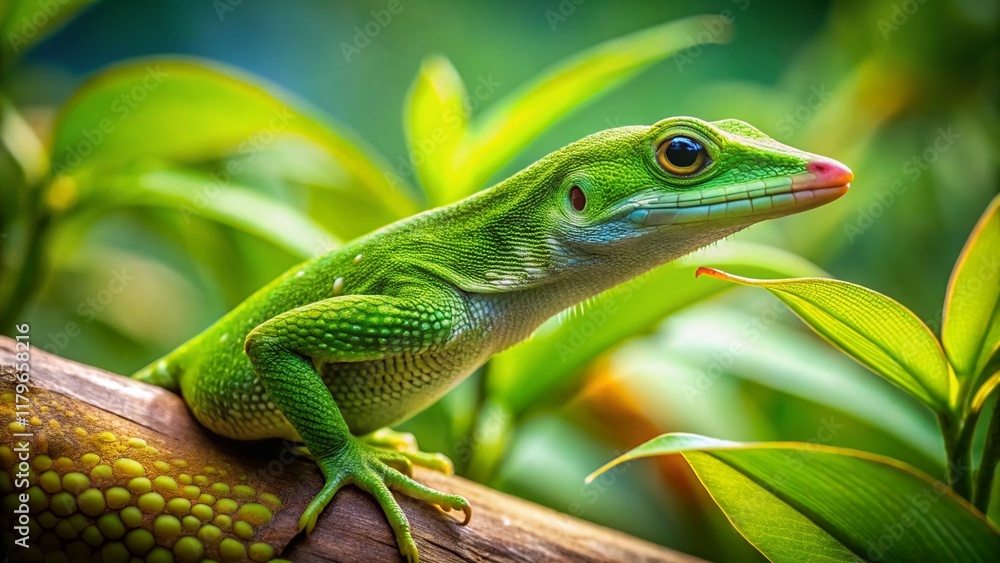 Hawaiian Anole Lizard on Tropical Branch - Rule of Thirds Composition Hawaiian Anole Lizard on Tropical Branch - Rule of Thirds Composition