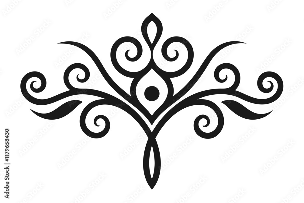 Symmetric Floral Motif Divider Line with Ornamental Filigree and Abstract Flourish Border Symmetric Floral Motif Divider Line with Ornamental Filigree and Abstract Flourish Border