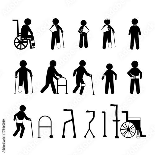 vector pictogram  elder people medical health human orthopedic stick figure