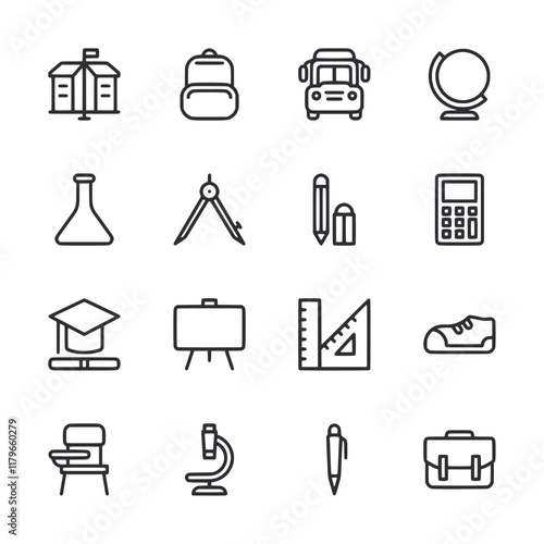 A set of icons for school supplies and school items