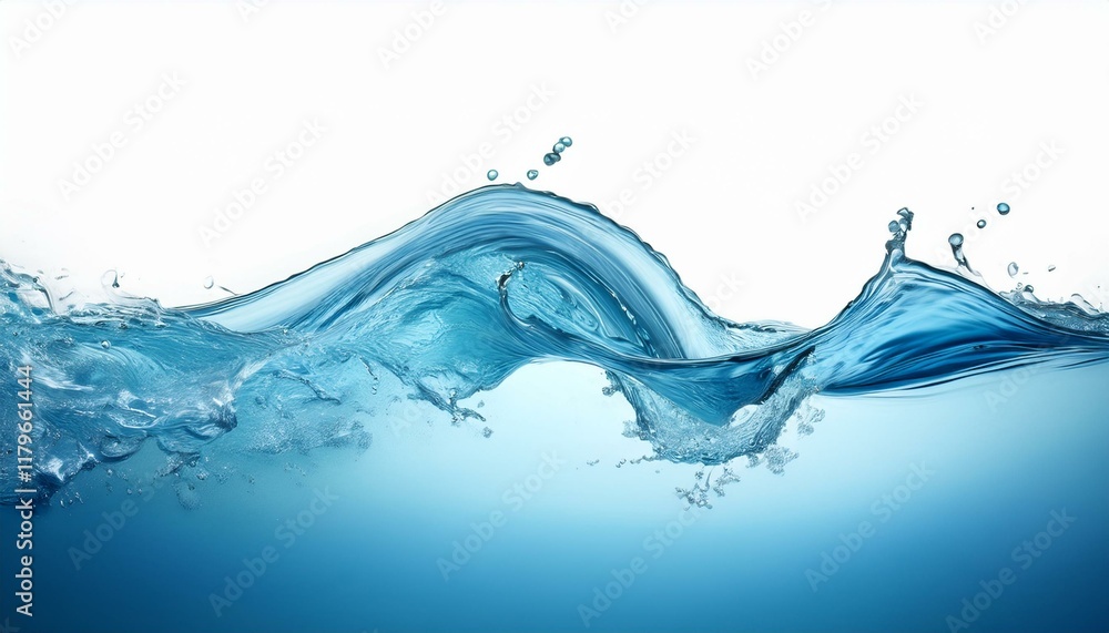 Fototapeta premium blue water wave isolated on white background,water, splash, wave, abstract, bubble, blue, liquid, drop, 