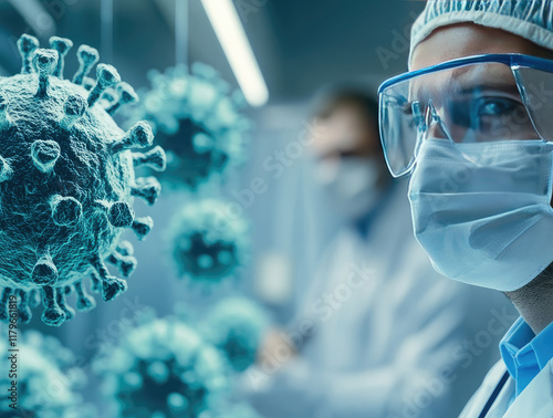 Wallpaper Mural In a laboratory, a doctor provides an explanation of Human Metapneumovirus symptoms while illustrating the virus's structure Torontodigital.ca