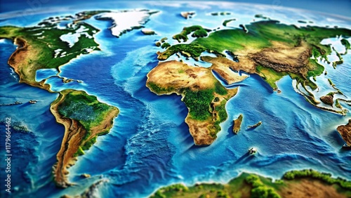 High-Detail World Ocean Map: Deep Sea Exploration, Geographic Atlas