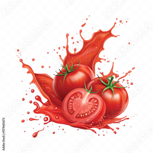 abstract 3d Splashes of tomato ketchup or red liquid tomato juice isolated on white background