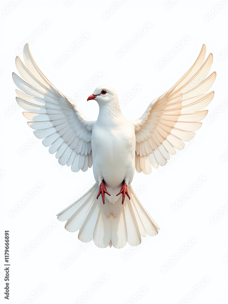 Obraz premium A Dove Spreads Its Wings In A Serene Watercolor Scene Conveying Hope, Peace, And Purity Amidst An Isolated White Background. 00003