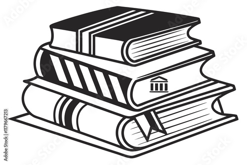 black and white icon, stack of book F.eps