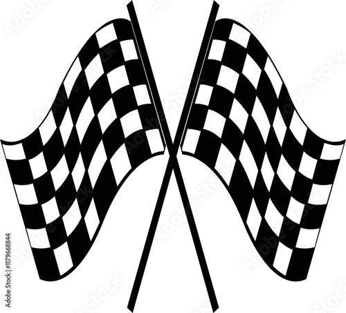 Vector black and white crossed flag and checkered auto racing flags and finishing tape vector set