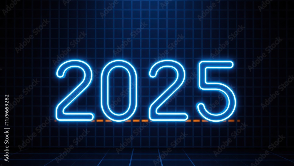 Neon Blue Lights Displaying Two Thousand Twenty Five Neon Blue Lights Displaying Two Thousand Twenty Five