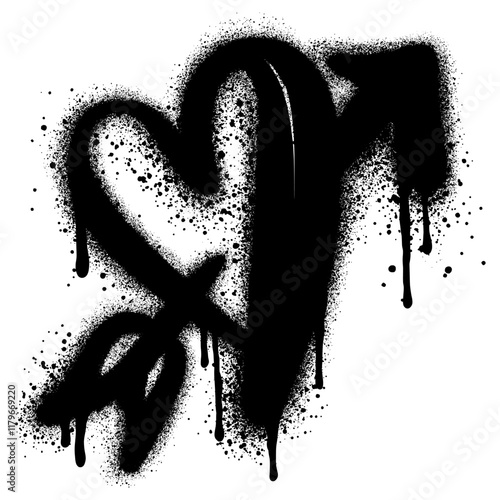 Graffiti Style Heart And Arrow isolated on White background.