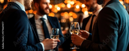 Networking Event with Colleagues Upscale Bar Gathering Nighttime Ambiance Group Interaction