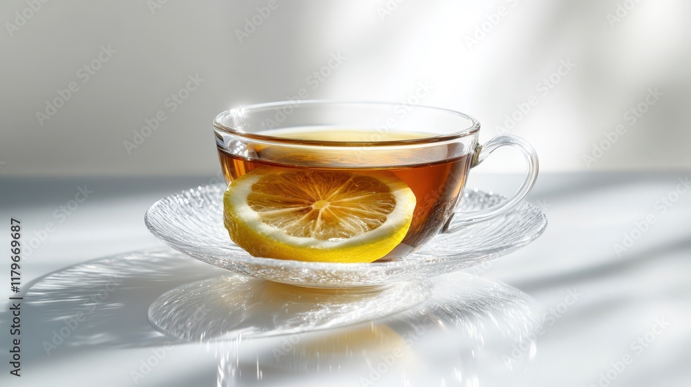 A cup of tea with a slice of lemon on top A cup of tea with a slice of lemon on top