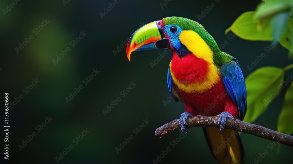 Vibrant Rainbow Toucan Perched on Branch