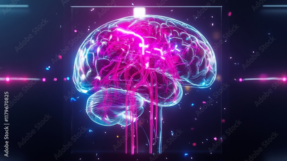 Obraz premium Vibrant 3D Render of a Glowing Human Brain: Intricate Vascular System, Futuristic Style. AI Generated