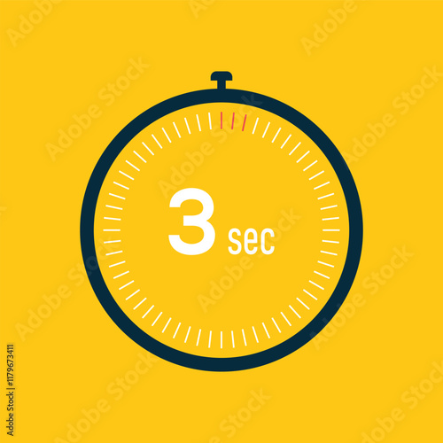 3 second timer clock. 3 sec stopwatch icon countdown time digital stop chronometer.